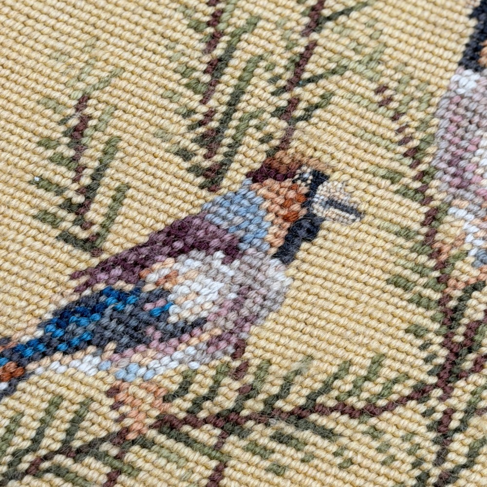 Vintage Framed Bird Needlepoint‎ Wall Art Hand Stitched Pine Branches 19x15.5
